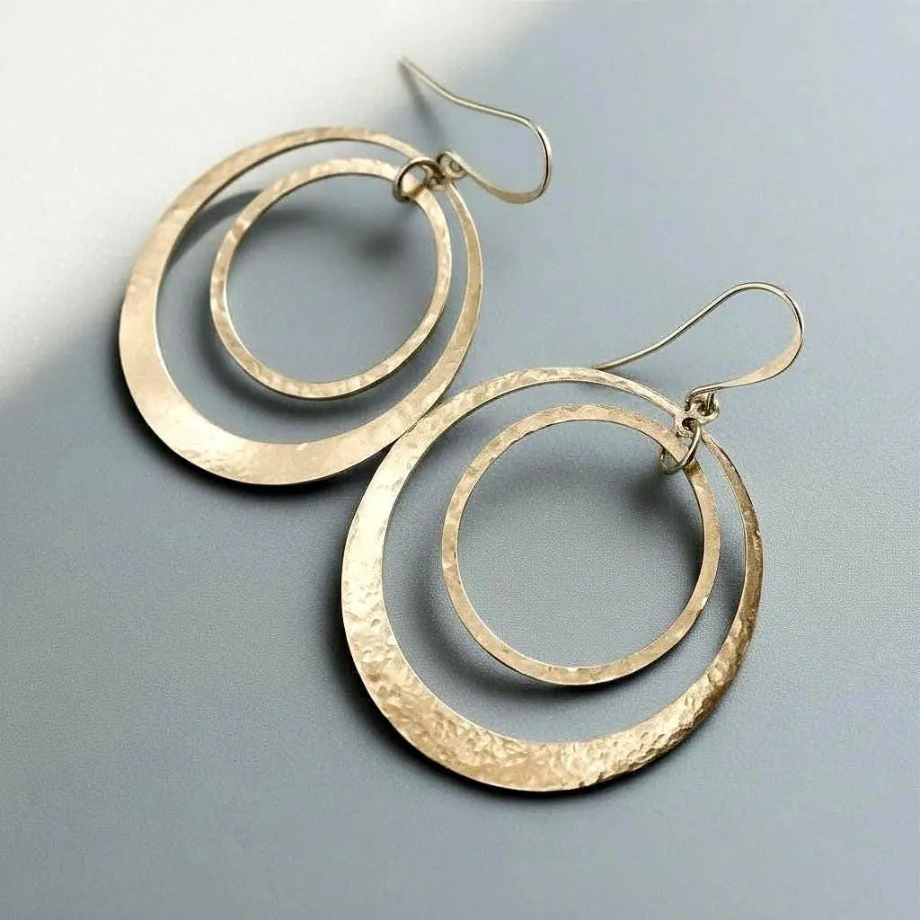 Hand Hammered Brass Hoop Earrings: Boho Full Circle Jewelry - BlackbirdSageStudio