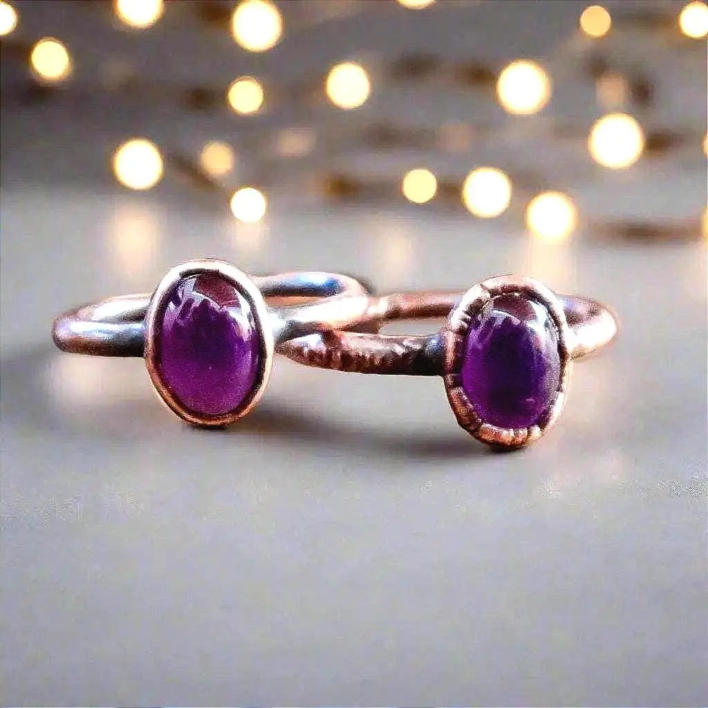 Electroformed Copper Amethyst Ring: February Birthstone Boho Jewelry - BlackbirdSageStudio