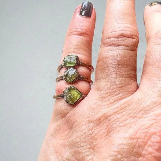 Chrome Diopside Ring, Raw Green Crystal, Electroformed Copper, Boho Handmade, Bohemian Jewelry Gift - BlackbirdSageStudio