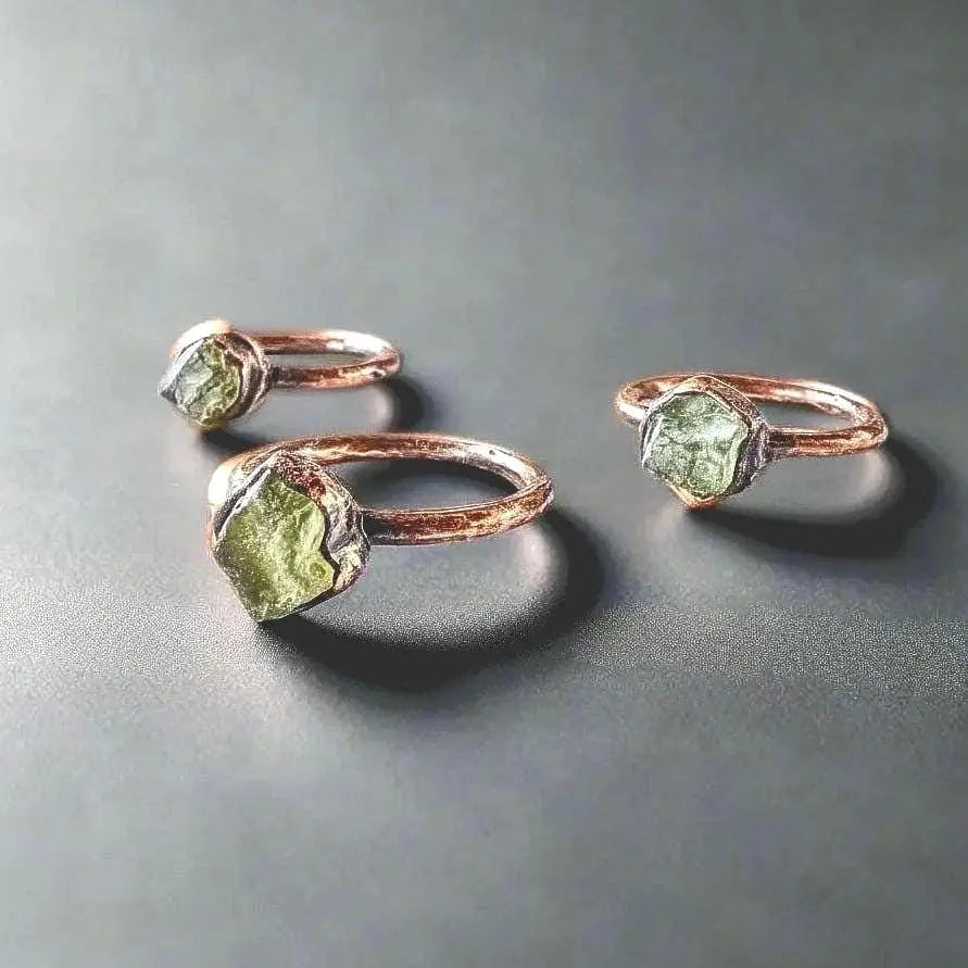 Chrome Diopside Ring, Raw Green Crystal, Electroformed Copper, Boho Handmade, Bohemian Jewelry Gift - BlackbirdSageStudio