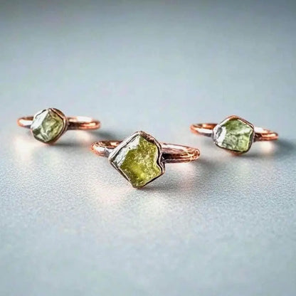 Chrome Diopside Ring, Raw Green Crystal, Electroformed Copper, Boho Handmade, Bohemian Jewelry Gift - BlackbirdSageStudio