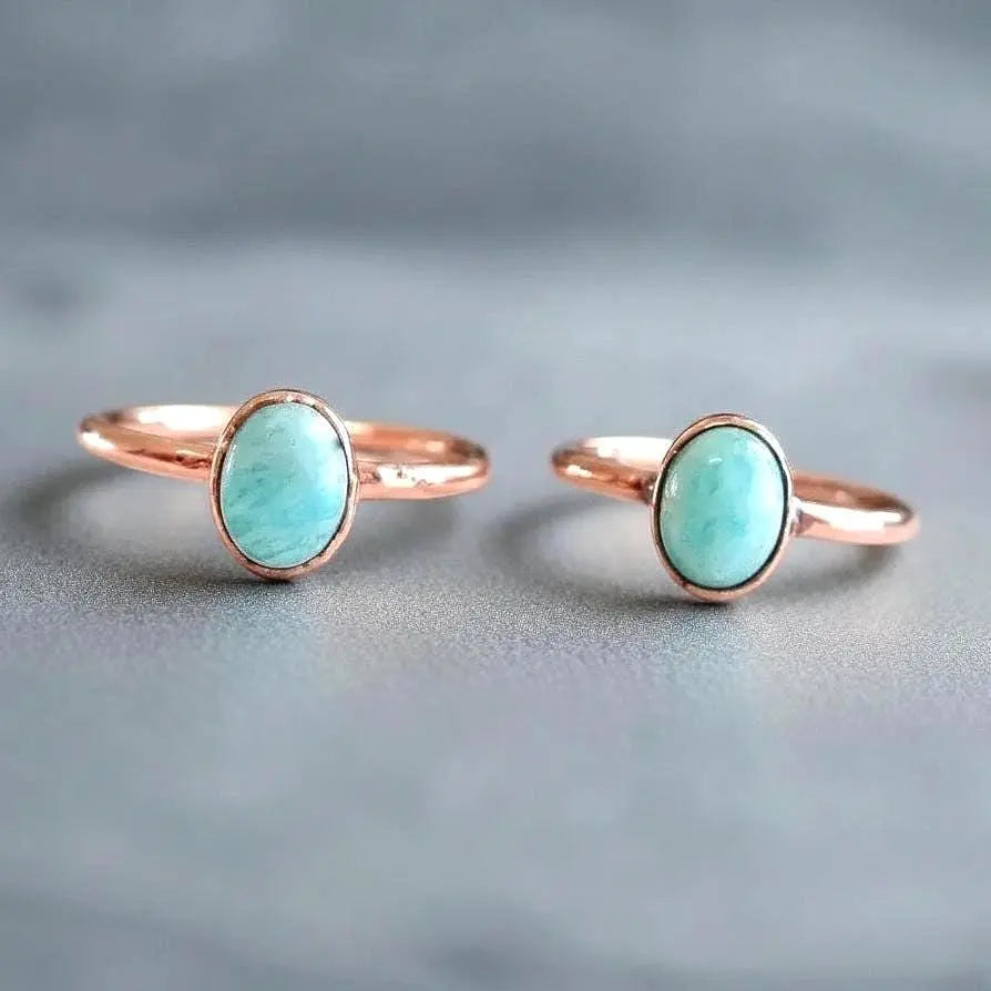Electroformed Copper Amazonite Ring: Handmade Bohemian Crystal Jewelry - BlackbirdSageStudio