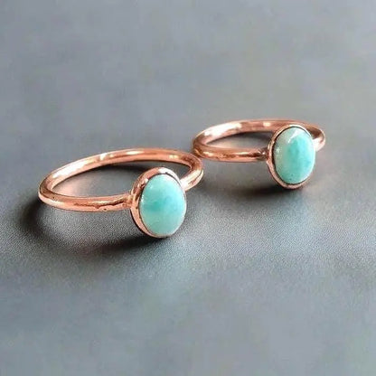 Electroformed Copper Amazonite Ring: Handmade Bohemian Crystal Jewelry - BlackbirdSageStudio