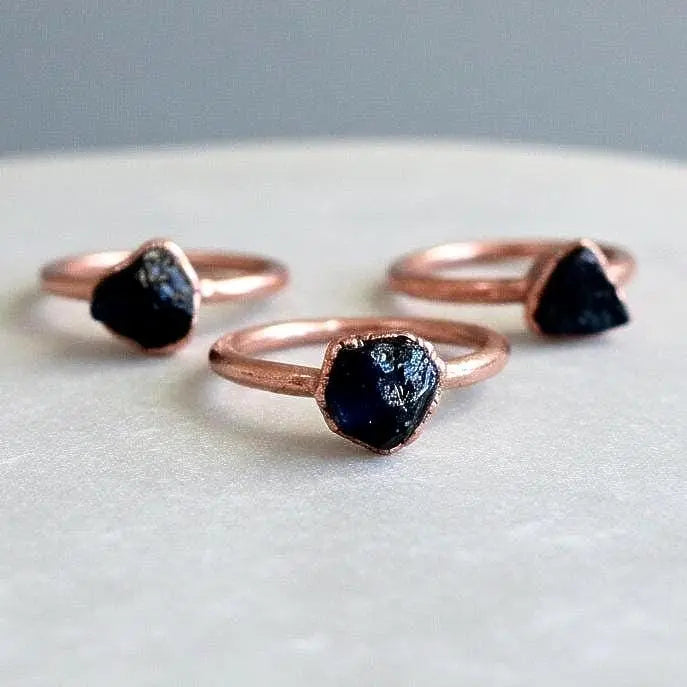 Raw Black Tourmaline Crystal Ring: Electroformed Copper, Witchy Boho Jewelry - BlackbirdSageStudio