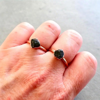 Raw Black Tourmaline Crystal Ring: Electroformed Copper, Witchy Boho Jewelry - BlackbirdSageStudio