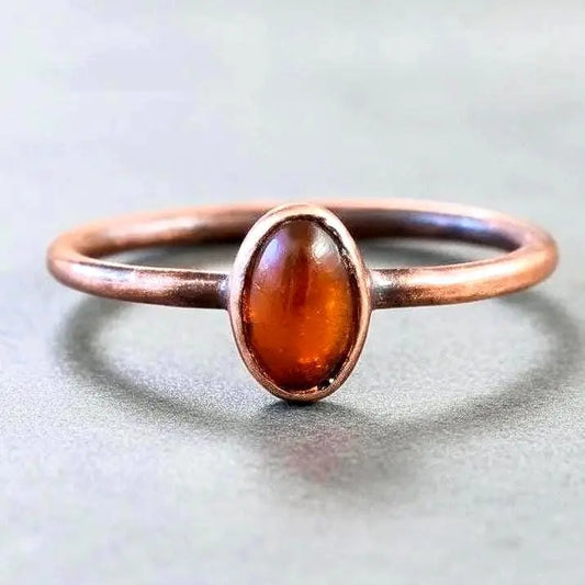 Electroformed Copper Ring: Authentic Baltic Amber Stacking Ring, Crystal Jewelry Gift - BlackbirdSageStudio