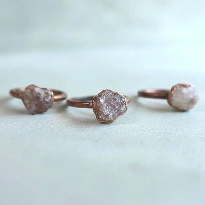 Electroformed Lepidolite Crystal Ring: Raw Stone Copper Boho Jewelry - BlackbirdSageStudio