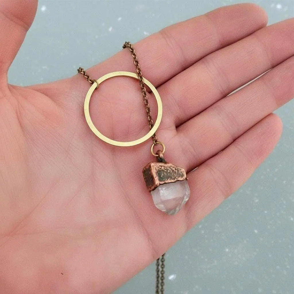Raw Quartz Lariat Necklace: Electroformed Copper Boho Y Necklace - BlackbirdSageStudio