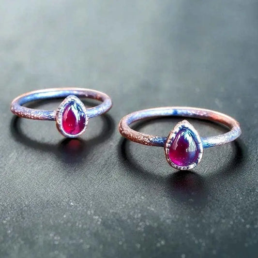 Electroformed Copper Garnet Ring: Teardrop January Birthstone, Crystal Jewelry Gift, Holiday Present For Her - BlackbirdSageStudio