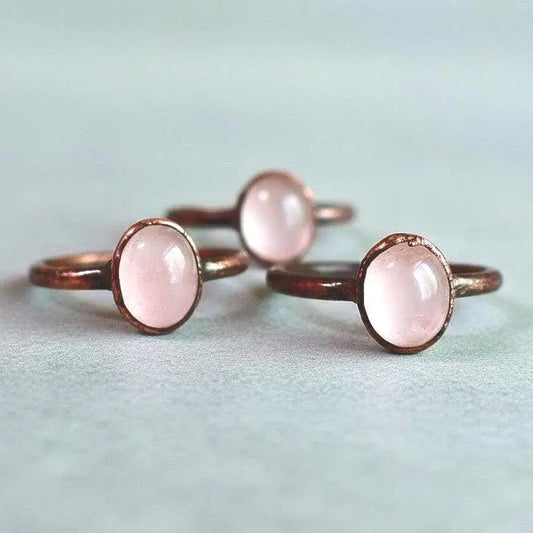 Electroformed Rose Quartz Ring: Copper Crystal Jewelry, Valentine's Gift - BlackbirdSageStudio