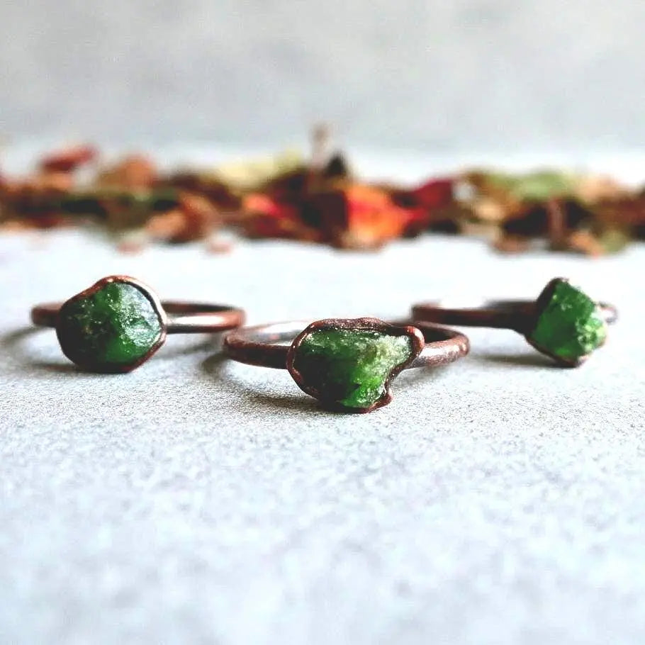 Raw Chrome Diopside Ring: Electroformed Copper, Bohemian Jewelry - BlackbirdSageStudio