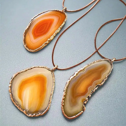 Red Agate Slice Necklace: Electroformed Copper Pendant, Leather Cord - BlackbirdSageStudio