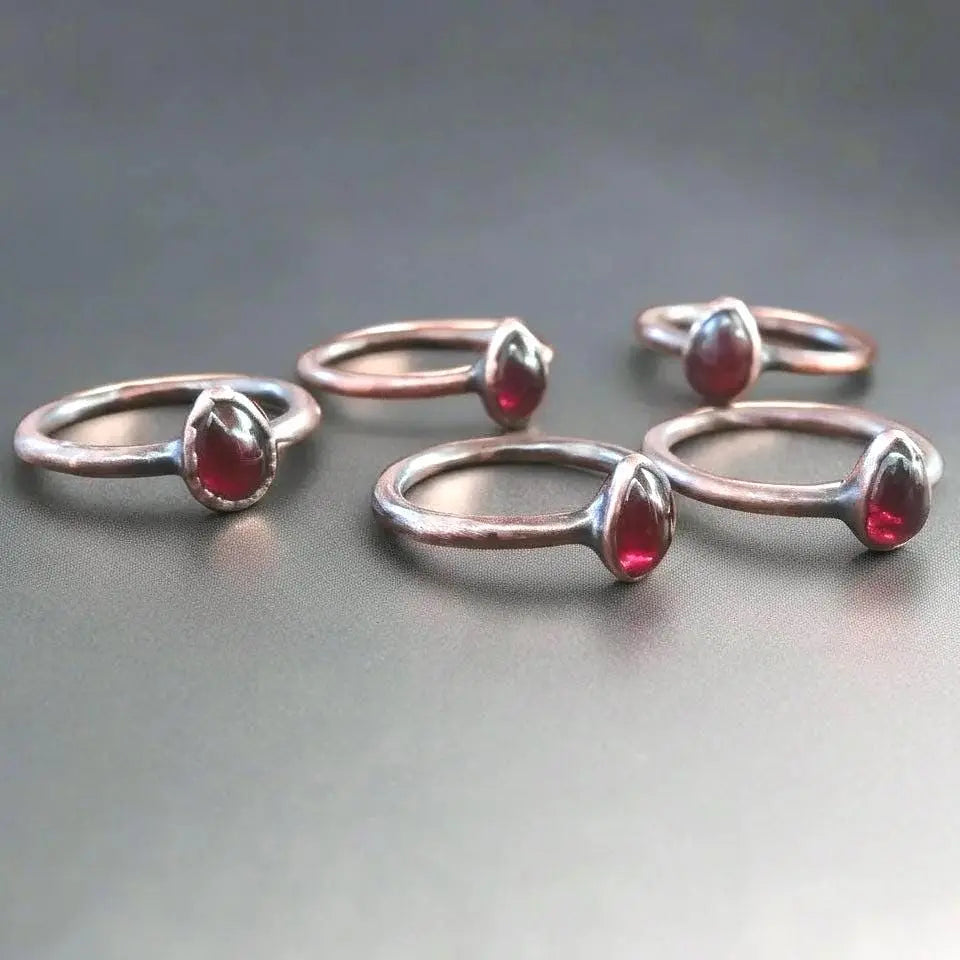 Electroformed Copper Garnet Ring: Pear-Shaped Boho Birthstone, Crystal Jewelry Gift, Holiday Present For Her - BlackbirdSageStudio