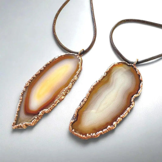 Red Agate Necklace: Electroformed Copper Pendant, Boho Leather Jewelry - BlackbirdSageStudio