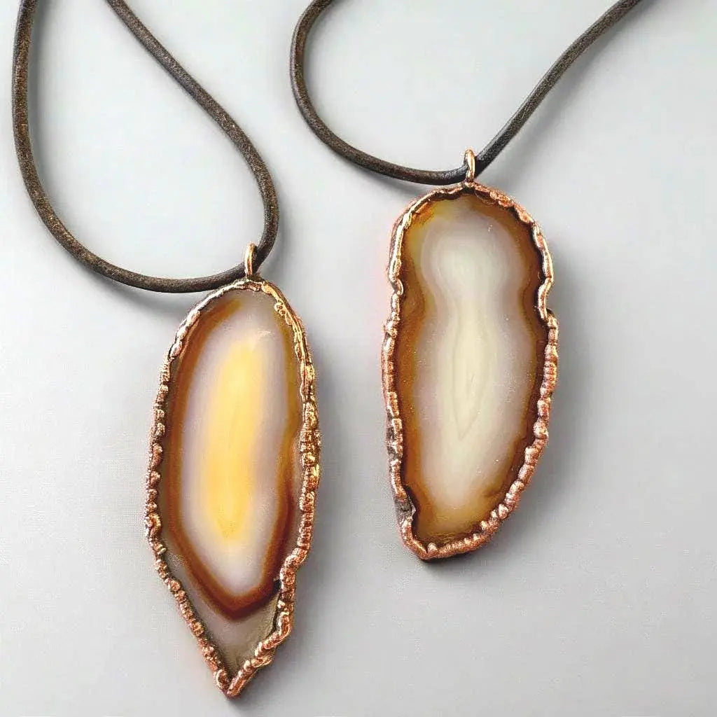 Red Agate Necklace: Electroformed Copper Pendant, Boho Leather Jewelry - BlackbirdSageStudio