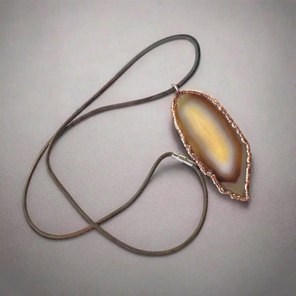 Red Agate Necklace: Electroformed Copper Pendant, Boho Leather Jewelry - BlackbirdSageStudio