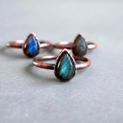 Electroformed Copper Labradorite Ring: Teardrop Boho Jewelry, Crystal Jewelry Gift, Holiday Present For Her - BlackbirdSageStudio