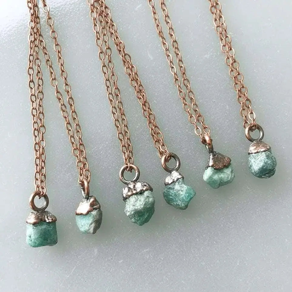 Raw Emerald Birthstone Pendant: Antique Copper Boho Necklace - BlackbirdSageStudio