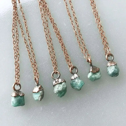 Raw Emerald Birthstone Pendant: Antique Copper Boho Necklace - BlackbirdSageStudio