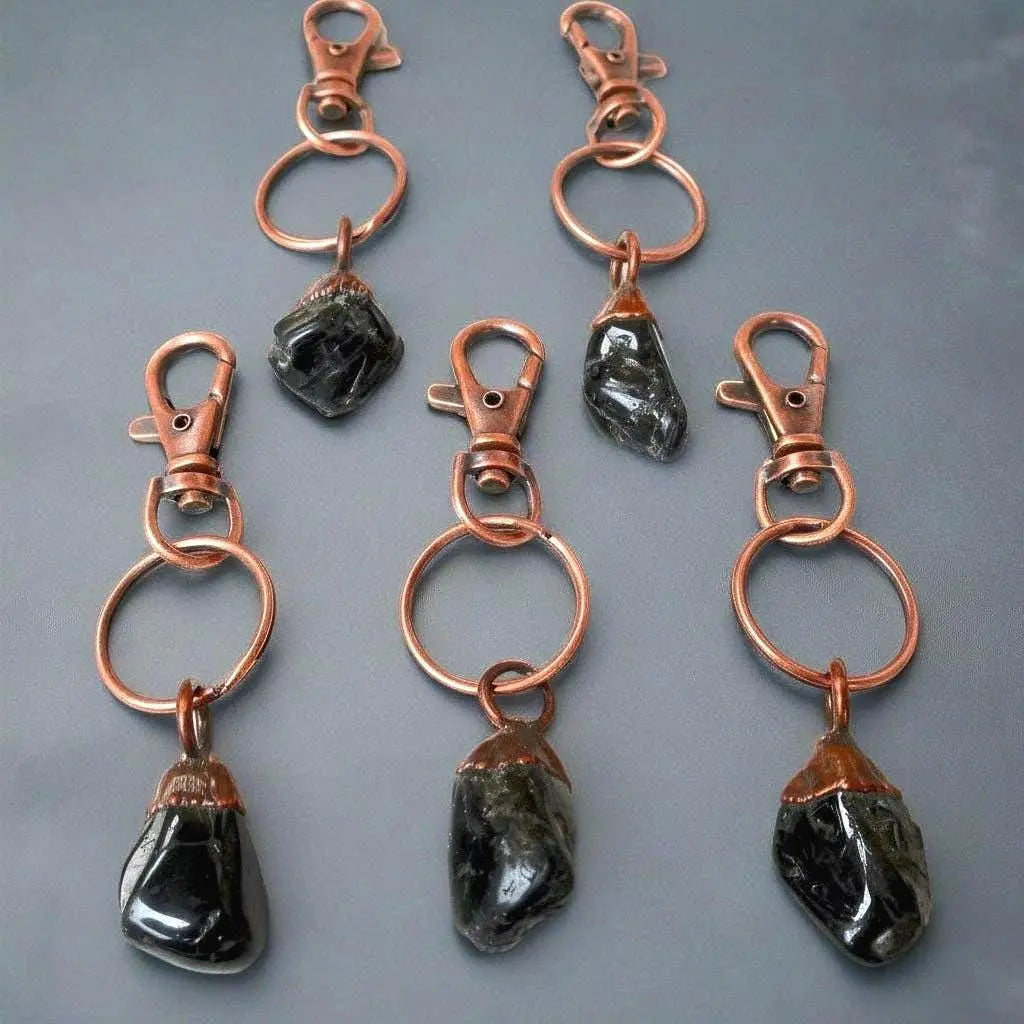 Black Tourmaline Electroformed Copper Keychain for Protection - Blackbird & Sage Jewelry