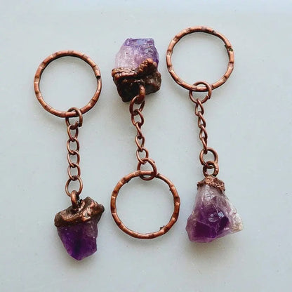 Raw Amethyst Crystal Copper Keychain for Healing Energy - Blackbird & Sage Jewelry