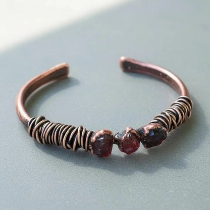 Raw Garnet Copper Cuff Bracelet: Electroformed Bronze Bangle - BlackbirdSageStudio