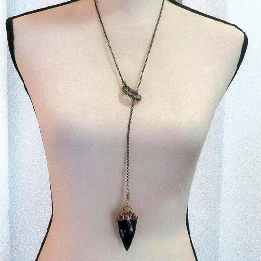 Black Obsidian Arrowhead Lariat Necklace: Boho Talisman Jewelry - BlackbirdSageStudio