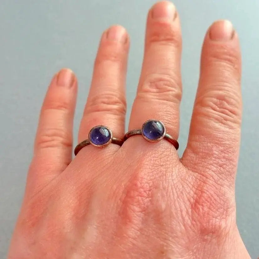 Electroformed Copper Iolite Ring: Bohemian Crystal Jewelry - BlackbirdSageStudio