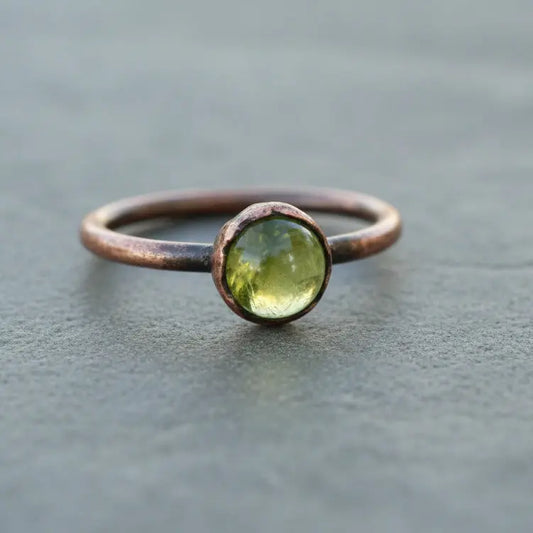 Peridot Copper Ring - Handcrafted Talisman for Renewal and Strength