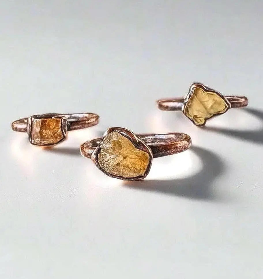 Raw Golden Topaz Ring: Handmade Electroformed Copper, November Birthstone - BlackbirdSageStudio