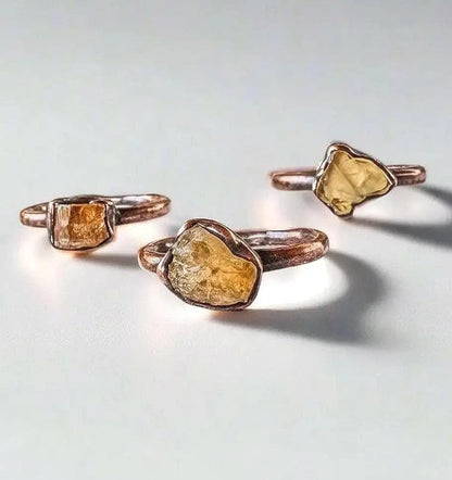 Raw Golden Topaz Ring: Handmade Electroformed Copper, November Birthstone - BlackbirdSageStudio