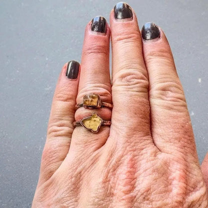 Raw Golden Topaz Ring: Handmade Electroformed Copper, November Birthstone - BlackbirdSageStudio
