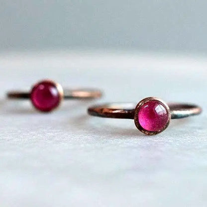 Ruby Stacking Ring, Copper Jewelry, July Birthstone, Electroformed Crystals, Bohemian, Boho, Gypsy Style - BlackbirdSageStudio