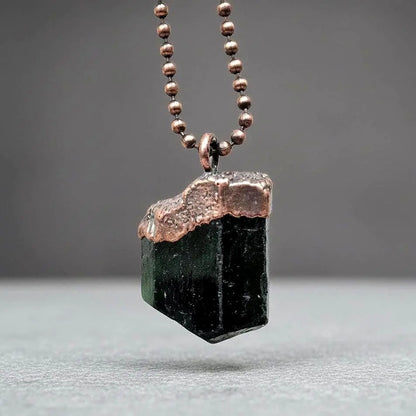 Raw Black Tourmaline Copper Necklace: Electroformed Crystal Pendant - BlackbirdSageStudio