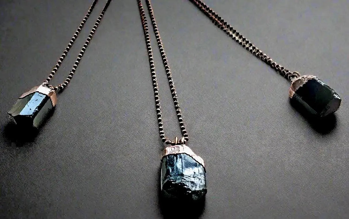 Raw Black Tourmaline Copper Necklace: Electroformed Crystal Pendant - BlackbirdSageStudio
