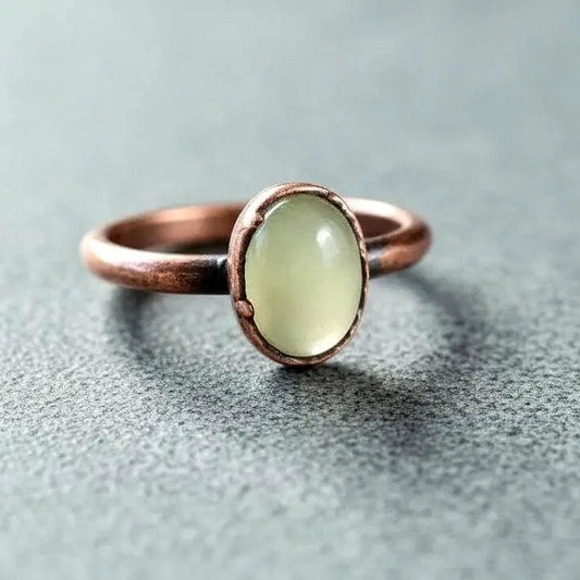 Prehnite Copper Ring | Handcrafted Electroformed Healing Crystal Jewelry | Bohemian Size 5-9 US/CA - BlackbirdSageStudio