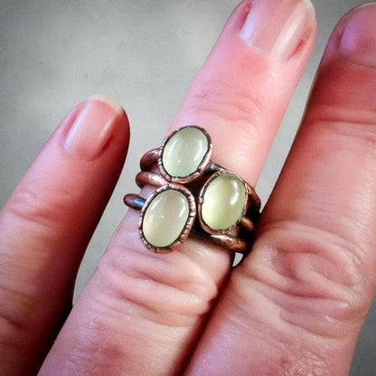 Prehnite Copper Ring | Handcrafted Electroformed Healing Crystal Jewelry | Bohemian Size 5-9 US/CA - BlackbirdSageStudio