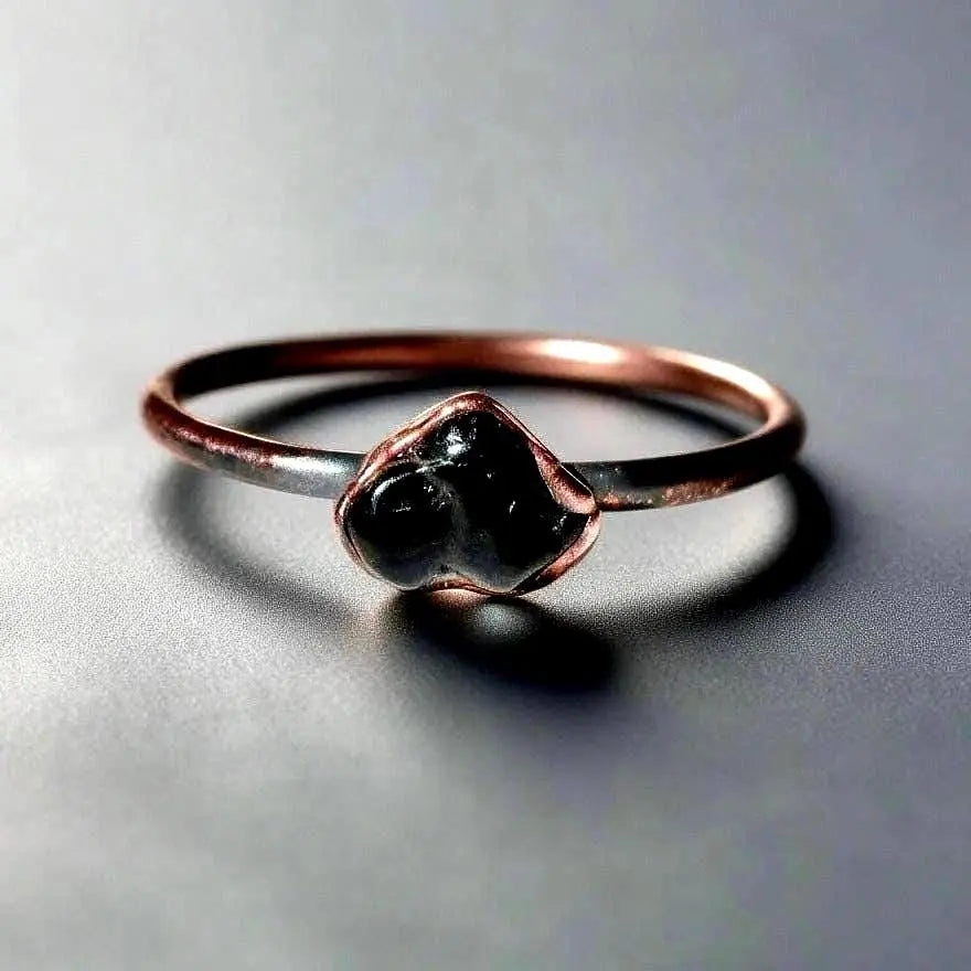 Electroformed Copper Black Tourmaline Ring: Handmade Boho Jewelry Gift - BlackbirdSageStudio