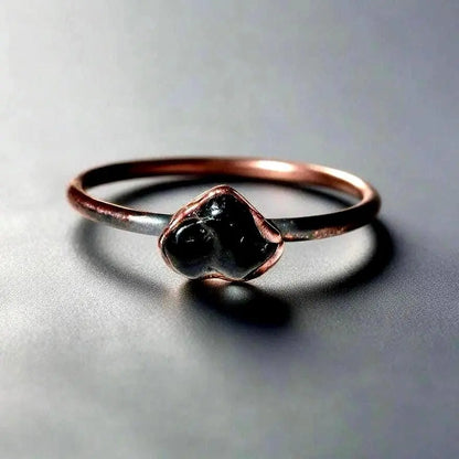 Electroformed Copper Black Tourmaline Ring: Handmade Boho Jewelry Gift - BlackbirdSageStudio