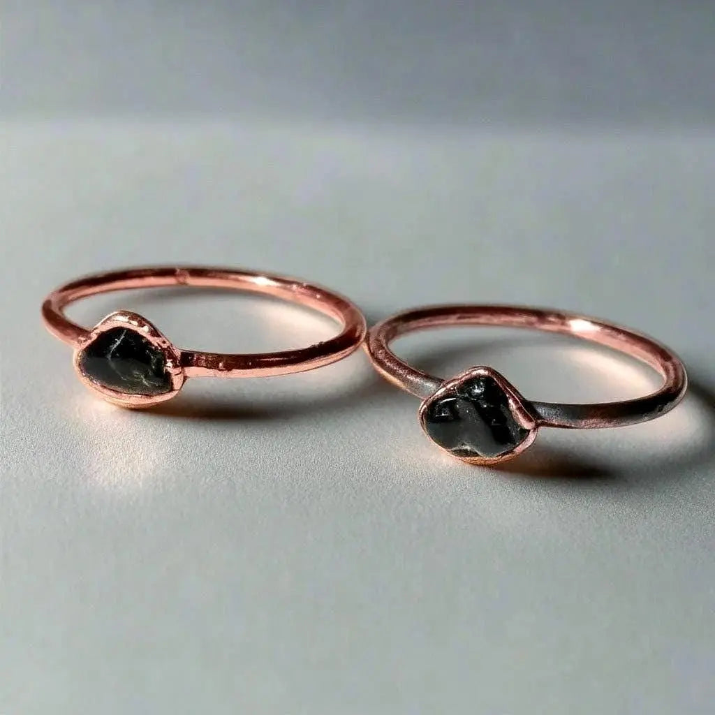 Electroformed Copper Black Tourmaline Ring: Handmade Boho Jewelry Gift - BlackbirdSageStudio