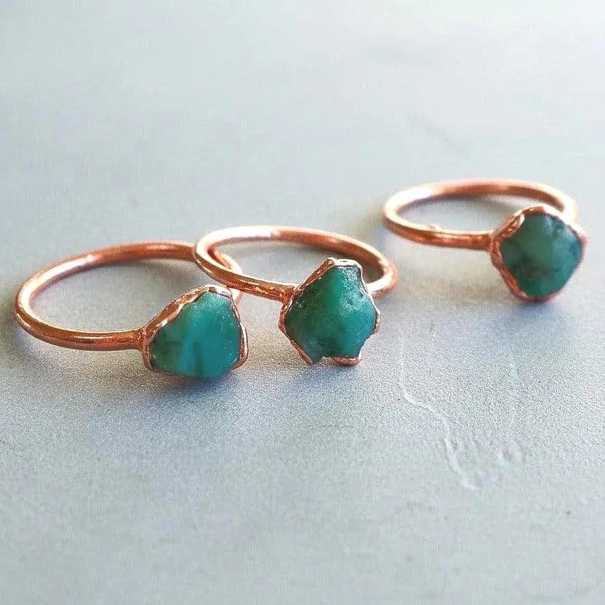 Raw Emerald Copper Ring: Electroformed Bohemian Solitaire, May Birthstone - BlackbirdSageStudio