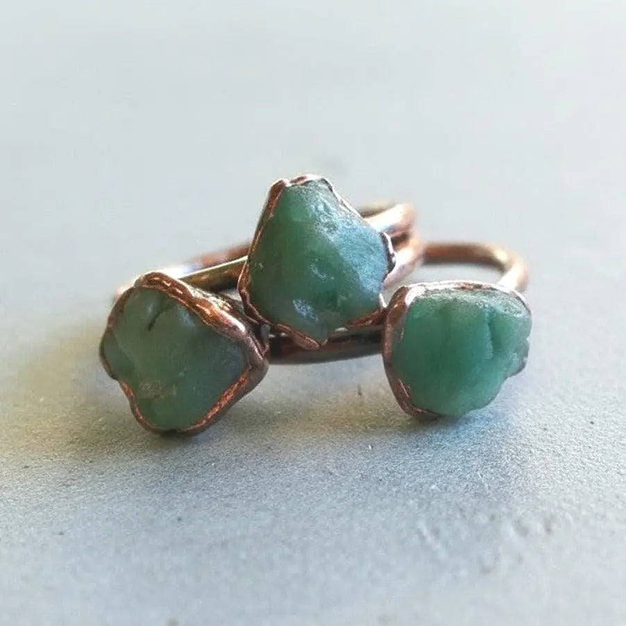 Raw Emerald Copper Ring: Electroformed Bohemian Solitaire, May Birthstone - BlackbirdSageStudio