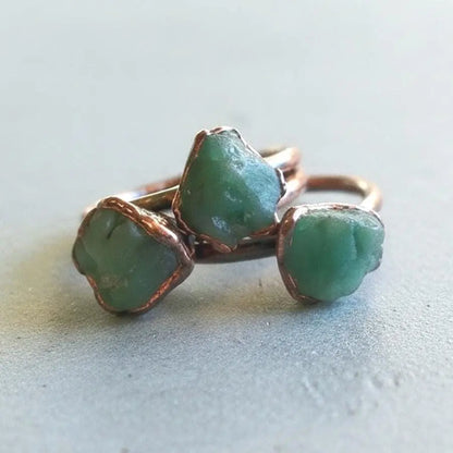 Raw Emerald Copper Ring: Electroformed Bohemian Solitaire, May Birthstone - BlackbirdSageStudio
