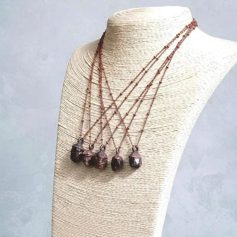 Raw Garnet Copper Necklace: Electroformed Crystal Pendant, January Birthstone - BlackbirdSageStudio