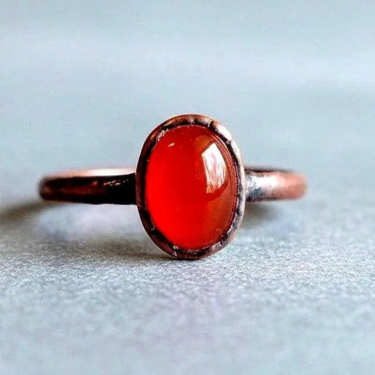 Electroformed Copper Carnelian Ring: Hand Hammered Boho Jewelry - BlackbirdSageStudio