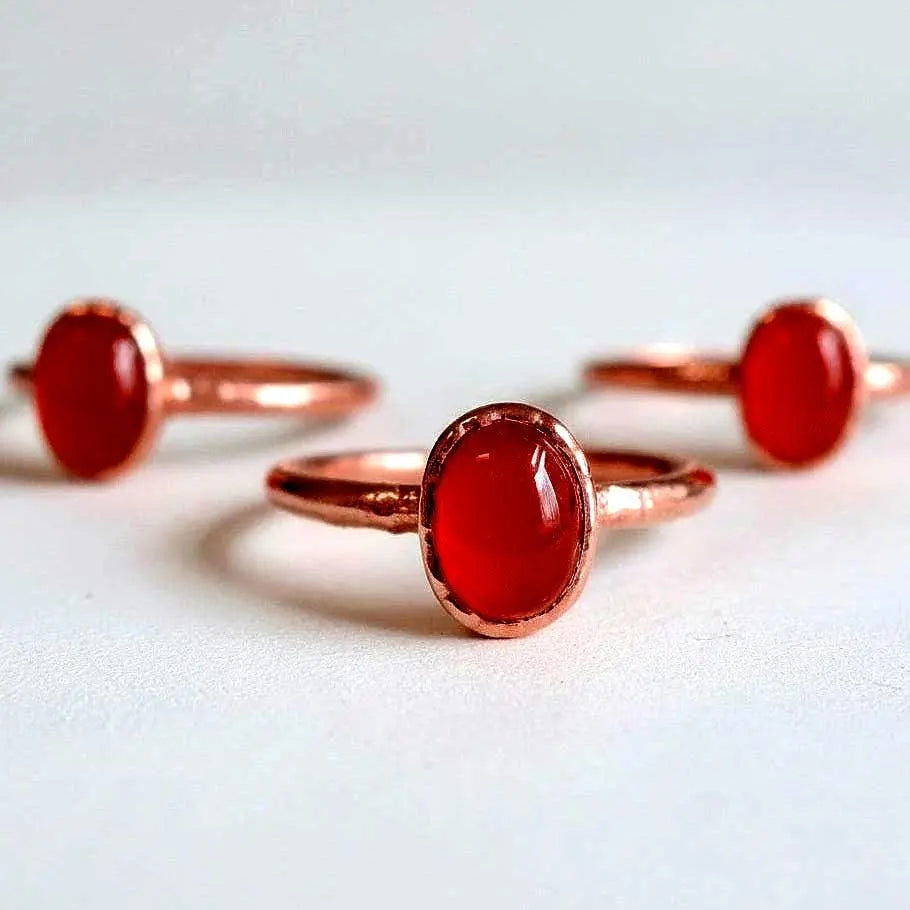 Electroformed Copper Carnelian Ring: Hand Hammered Boho Jewelry - BlackbirdSageStudio