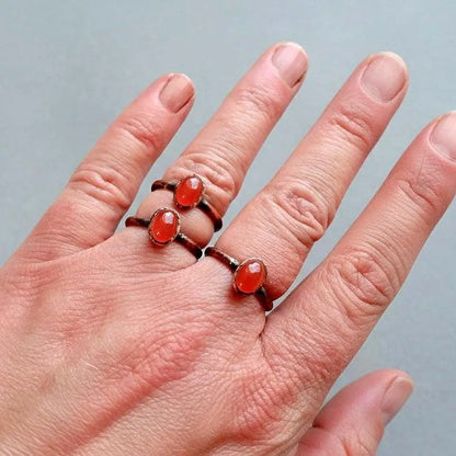 Electroformed Copper Carnelian Ring: Hand Hammered Boho Jewelry - BlackbirdSageStudio