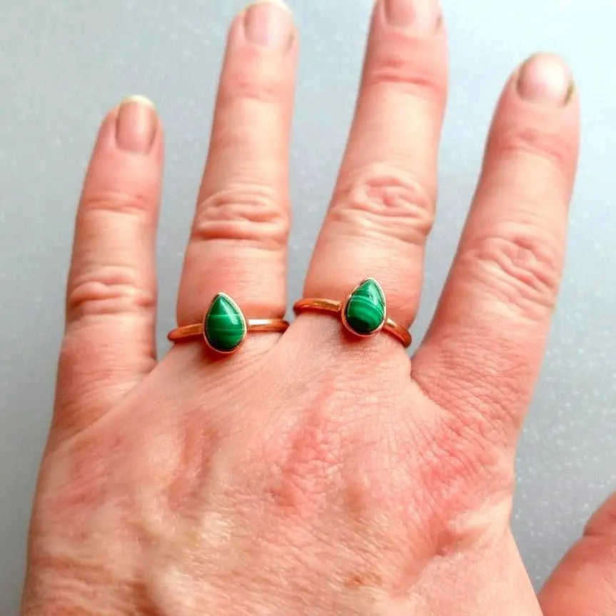 Teardrop Malachite Ring: Electroformed Copper Rustic Jewelry, Crystal Jewelry Gift, Holiday Present For Her - BlackbirdSageStudio