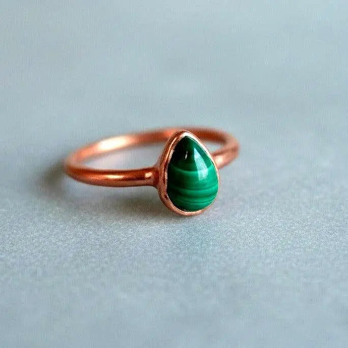 Teardrop Malachite Ring: Electroformed Copper Rustic Jewelry, Crystal Jewelry Gift, Holiday Present For Her - BlackbirdSageStudio