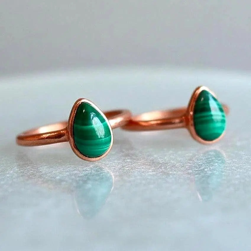 Teardrop Malachite Ring: Electroformed Copper Band, Handmade Jewelry - BlackbirdSageStudio